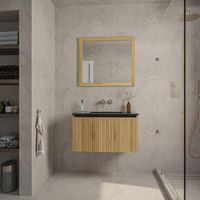 Adema Holz Badkamermeubelset - 80cm - 1 keramische wasbak zwart - zonder kraangat - 1 lade - spiegel - eiken SW773952/SW773931/SW773967 - thumbnail