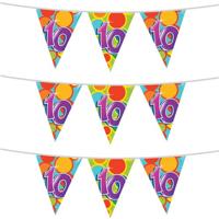 Haza Vlaggetjes met 10 jaar opdruk - 3x stuks - leeftijd verjaardag - versiering - kunststof - 10 me