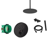 Hansgrohe Shower Select inbouw douchekraan rond met Saniclear Nero 20cm douchekop en plafondarm regendouche zwart - thumbnail