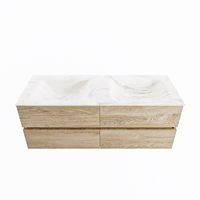 MONDIAZ VICA-DLUX 130cm badmeubel onderkast Washed Oak 4 lades. Inbouw wastafel CLOUD dubbel 2 kraangaten, kleur Ostra.