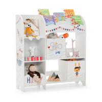 Opbergmeubel voor Kinderspeelgoed met Dierenmotief 5 Vakken Speelgoedplank met 2 Stoffen Lades Anti-Kantelbeveiliging 93 x 30 x 102cm