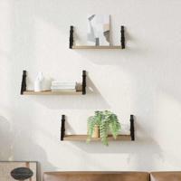 Wandplank Wandgemonteerd met opslag 3 pcs Rook Eik