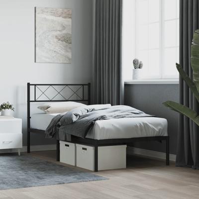 Bedframe met hoofdbord metaal zwart 107x203 cm