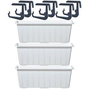 4x Kunststof Agro plantenbakken/bloembakken wit 6,5 liter met ophangbeugels