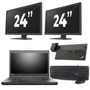 Lenovo ThinkPad T450 - Intel Core i5-5e Generatie - 14 inch - 8GB RAM - 256GB SSD - Windows 11 + 2x 24 inch Monitor