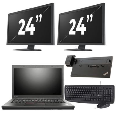 Lenovo ThinkPad T450 - Intel Core i5-5e Generatie - 14 inch - 8GB RAM - 256GB SSD - Windows 11 + 2x 24 inch Monitor