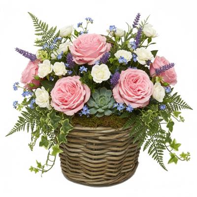 Wandhanger mand - bruin - 29 x 18 x 20 cm - rotan - gevlochten - voor bloemen/planten