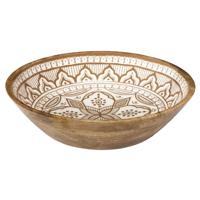 Salade serveer schaal - Fruitschaal/fruitmand - mango hout - D33 x H8 cm - bruin/print Salade serveer schaal - Fruitschaal/fruitmand - mango hout - D33 x H8 cm - bruin/print