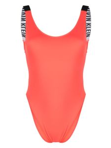 Calvin Klein logo-tape scoop-back swimsuit - Rouge