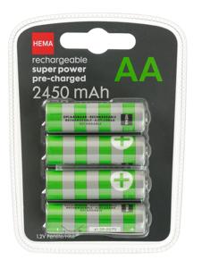 HEMA Oplaadbare AA Batterijen 2450mAh Plus - 4 Stuks