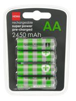 HEMA Oplaadbare AA Batterijen 2450mAh Plus - 4 Stuks