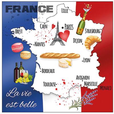 Tafel diner/lunch servetten - Frankrijk vlag - 60x stuks - 33 x 33 cm - landen thema