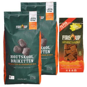 BBQ starterspakket - houtskool briketten 10 kilo - barbecue aanmaakblokjes 72x