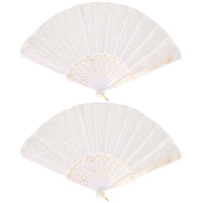 Spaanse handwaaier - 4x - wit - kunststof/polyester - 42 x 24 cm
