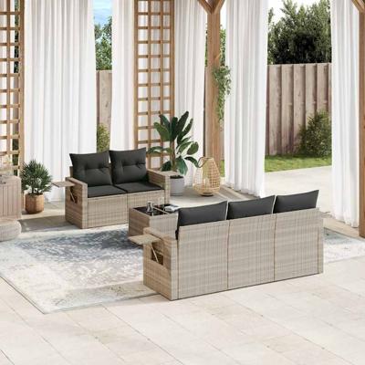 6-delige Loungeset met kussens poly rattan lichtgrijs