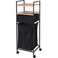 Bamboe houten badkamer kastje/trolley met wasmand 109 cm - thumbnail