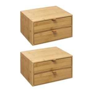 Ladeblokje/bureau organizer 2x lades - 2x - bamboe hout - L25 x B14 x H20 cm - lichtbruin