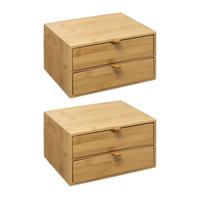 Ladeblokje/bureau organizer 2x lades - 2x - bamboe hout - L25 x B14 x H20 cm - lichtbruin