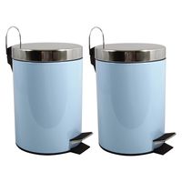 Prullenbak/pedaalemmer - 2x - metaal - pastel blauw - 3 liter - 17 x 25 cm - Badkamer/toilet