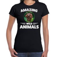 T-shirt orang oetan apen amazing wild animals / dieren zwart voor dames - thumbnail