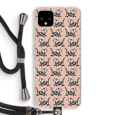 Zwarte poes: Pixel 4 XL Transparant Hoesje met koord