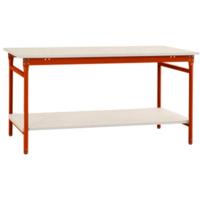 Manuflex BB5217.2001 Compleet bijzettafel basis stationair met kunststof plaat + legplank, bxdxh: 1250 x 600 x 780 mm Rood-oranje (RAL 2001)