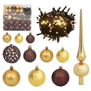 vidaXL 120-delige Kerstballenset met piek en 300 LED's goud en brons