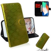 Voor iPhone X/XS effen kleur kleurrijke magnetische Buckle horizontale Flip PU lederen draagtas met houder & kaartsleuven & portemonnee & Lanyard (gou