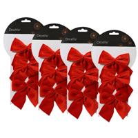 Kerstornamenten strikken - 12x - velvet rood - 9 x 10 cm - kerstboomstrikjes