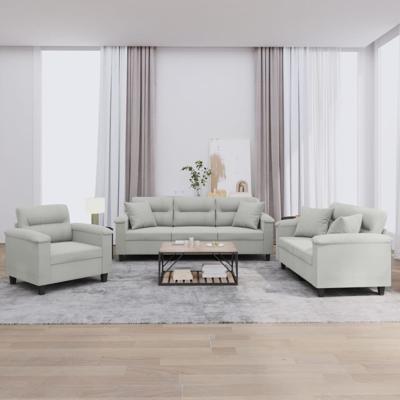 3-delige Loungeset met kussens microvezelstof lichtgrijs
