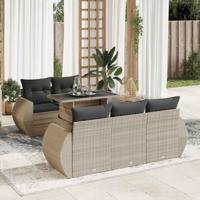6-delige Loungeset met kussens poly rattan lichtgrijs