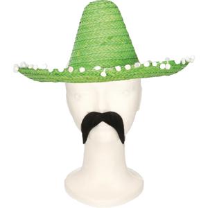 Carnaval verkleed set Gringo - Mexicaanse sombrero hoed - groen - met Western thema plaksnor