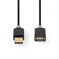USB-Kabel | USB 2.0 | USB-A Male | USB-A Female | 480 Mbps | Verguld | 3.0 m | Rond | PVC | Antracie