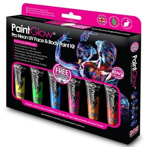 PaintGlow Face/Body paint set - 6x13 ml - neon/black light - schmink/make-up - waterbasis   -