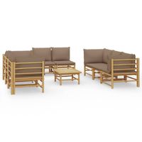 The Living Store Bamboe Loungeset - 8-delig - Taupe kussens - Modulair ontwerp