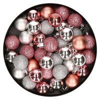 Set van 40x stuks kunststof kerstballen mix zilver en roze 3 cm - thumbnail