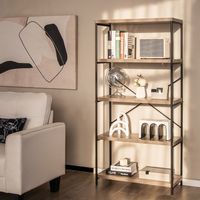 Boekenkast met 5 Niveaus Staand Rek met Metalen Frame Vrijstaande Plank Kantoorplank 79 x 35 x 160 cm Industrieel Design Grijs