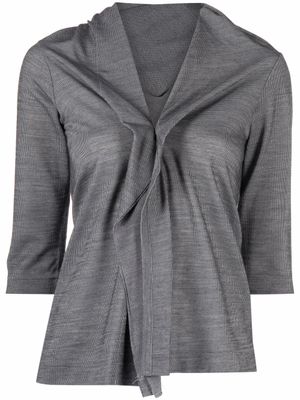 Yohji Yamamoto Pre-Owned chemise froncée à col v (années 2000) - Gris