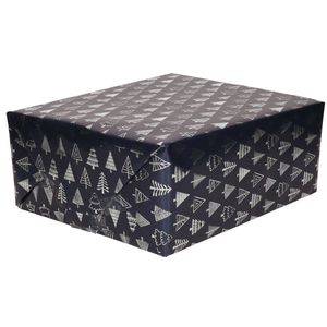 5x Rollen inpakpapier/cadeaupapier Kerst print donkerblauw/gouden kerstbomen 250 x 70 cm luxe - Cadeaupapier