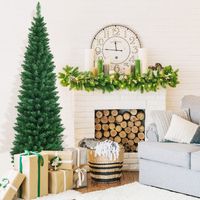 180 cm PVC Kunstmatige Potlood Kerstboom Dunne Boom met Metalen Standaard voor Binnen en Buiten Groen