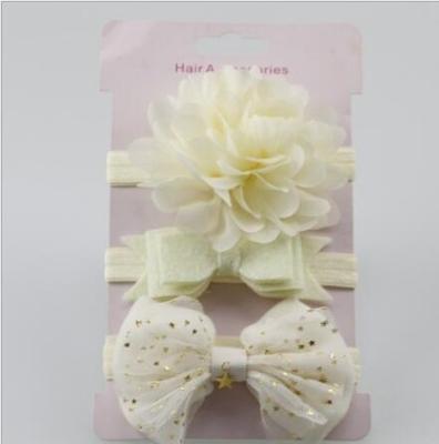 3 in 1Children Bow bloem hoofdband haar band haar ring Lees Tiara (beige)