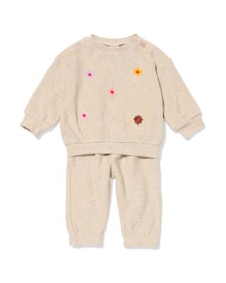 HEMA Baby Kleding Sweatset Bloemen Zand (zand)