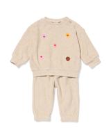 HEMA Baby Kleding Sweatset Bloemen Zand (zand)