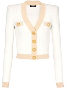 Balmain cardigan crop en maille nervurée - Tons neutres