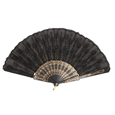 Boland Spaanse handwaaier - zwart - kunststof/polyester - 42 x 24 cm