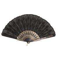 Boland Spaanse handwaaier - zwart - kunststof/polyester - 42 x 24 cm