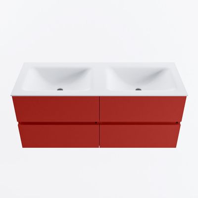 MONDIAZ VICA 120cm badmeubel onderkast Fire 4 lades. Wastafel CLOUD dubbel zonder kraangat, kleur Talc.