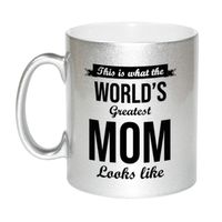 Zilveren Worlds Greatest Mom cadeau koffiemok / theebeker 330 ml - thumbnail