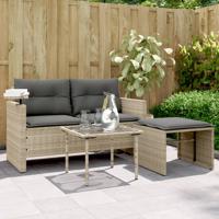 3-delige Loungeset met kussens poly rattan lichtgrijs - thumbnail