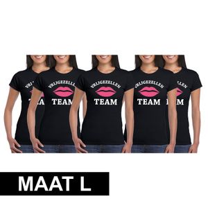 5x Vrijgezellenfeest Team t-shirt zwart dames Maat L